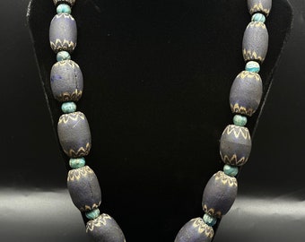 Beautiful Old Venetian Large Trade Beads With Blue  Color Beads Necklace