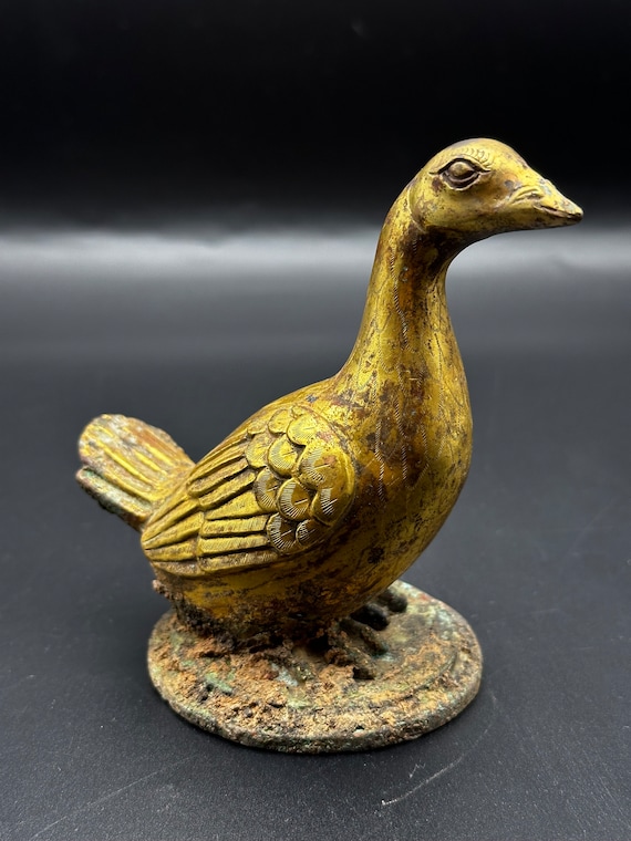 24K Gold Gilt Old Chinese Bronze, Pheasant Bird Figure Ancient