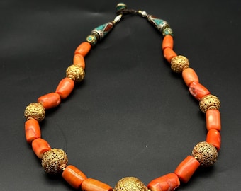 Very Gorgeous Natural Coral Beads Necklace With Handmade Copper
