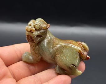 Antique Carved Chinese Green Jade 'phoenix' Boulder Statue