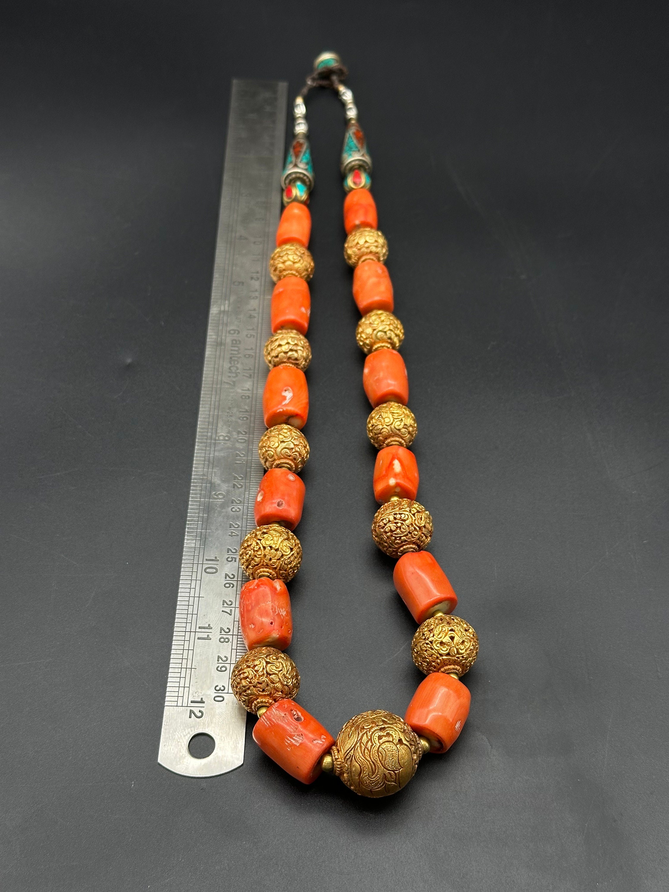 Very Gorgeous Natural Coral Beads Necklace With Handmade Copper