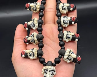 Collar con colgante de cara de mosaico de vidrio hecho a mano, joyería de amuleto bohemio