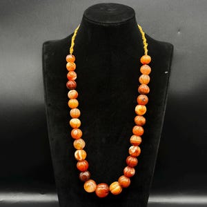 Antique Indo-Tibetan Carnelian Beads Necklace, Handmade Himalayan Tribal Jewelry, Old Ethnic Boho Statement Necklace
