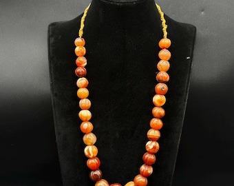 Antique Indo-Tibetan Carnelian Beads Necklace, Handmade Himalayan Tribal Jewelry, Old Ethnic Boho Statement Necklace