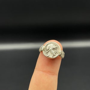 Moneda antigua de anillo de moneda de plata INDO-GRIEGA, anillo unisex