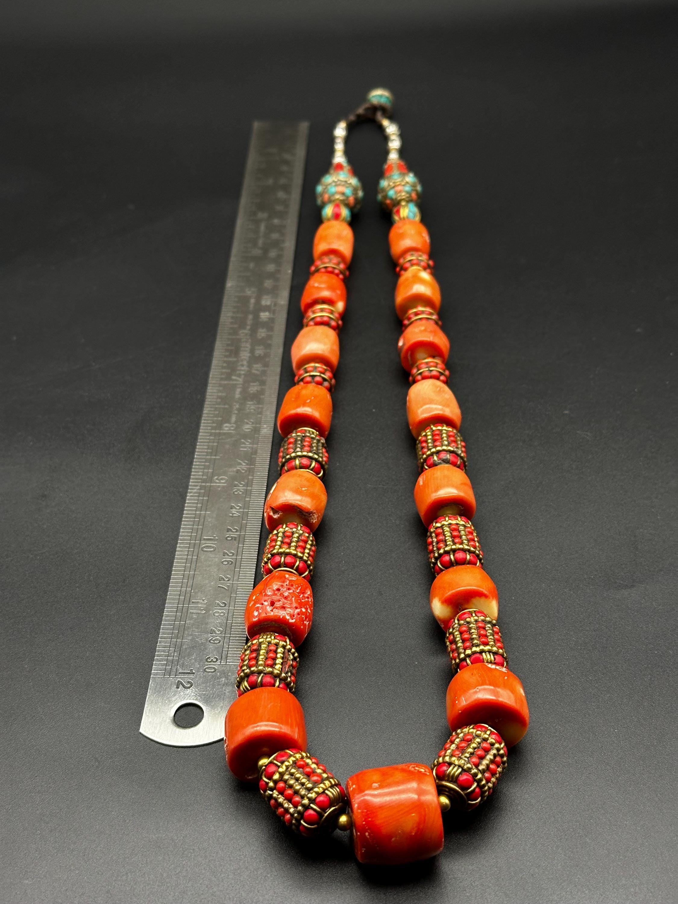 Gorgeous Natural Tibetan Coral Beads Necklace With Tibetan