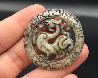 Antique Carved Chinese Green Jade 'phoenix' Boulder Statue