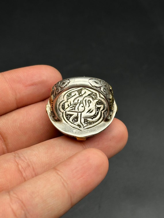 Unique Solid Silver Ring With Green Agate Carved … - image 5