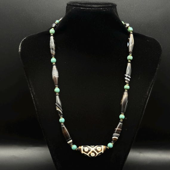 Fabulous Vintage Native American Navajo Sterling Silver Tube Turquoise Necklace Old Fabulous Vintage Native American Navajo Sterling Silver Tube Turquoise Necklace Old