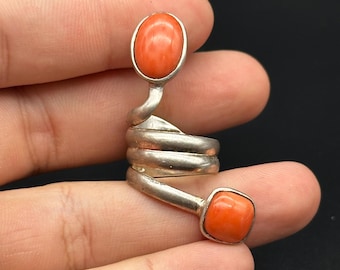 Unique Design 92.5 Sterling Silver Ring With Natural Coral Stone Ring