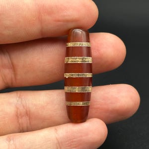 Old Ancient Himalayan 4 Stripes Red And White Antique Bead Pendant Amulet Agate Bead, Old Beads