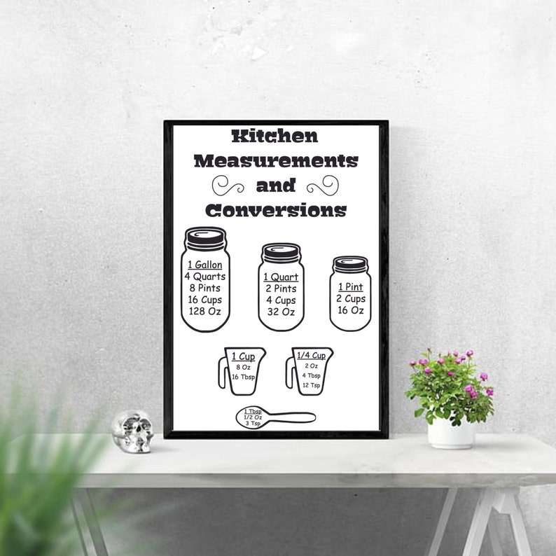Kitchen Conversion Chart, Printable Art, Kitchen Conversion Sign
