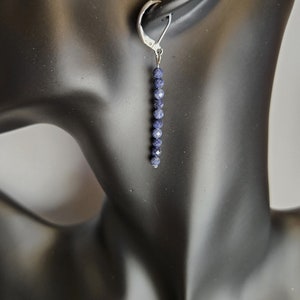 Genuine Dark Blue Sapphire Dangle Drop Earrings Stainless Steel