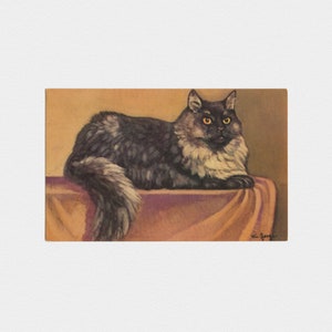 ca. 1930er Jahre Königliche Perserkatze Postkarte, Künstler signiert WM Jorge | Vintage unbenutzte Midcentury Grußpostkarte von Alma Verlag, warme Töne