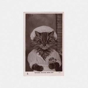 ca. 1900s 'Pat-A-Cake' Baker cat Echte Foto-Postkarte, signiert G. L. Barnes | Antike Raphael Tuck & Sons RPPC Anthropomorphe Tabby Postkarte