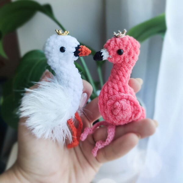Mini Flamingo, Key Chain Charm, Car Decor Amigurumi Crochet Pattern Pdf file in Eng-US.