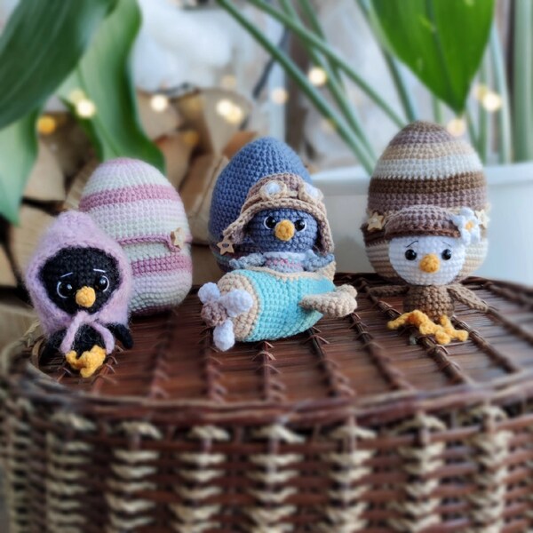 Jackdaw, Pigeon and Eaglet Amigurumi Crochet Pattern. Free Airplane pattern. Egg Surprise Collection. Easter Crochet Toy. In Eng-US PDF
