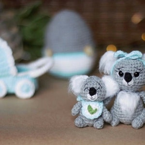 Koala and Baby with Carriage Amigurumi Crochet Pattern. Egg Surprise Collection in Eng-US PDF. Toy in Egg.