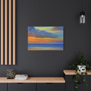 Ocean Sunset Canvas Wall Art | Coastal Beach Print for Home or Office | Peaceful Horizontal Landscape Decoration