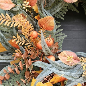 XL Fall Wreath for Front Door, Orange Fall Eucalyptus Wreath With Aspen ...