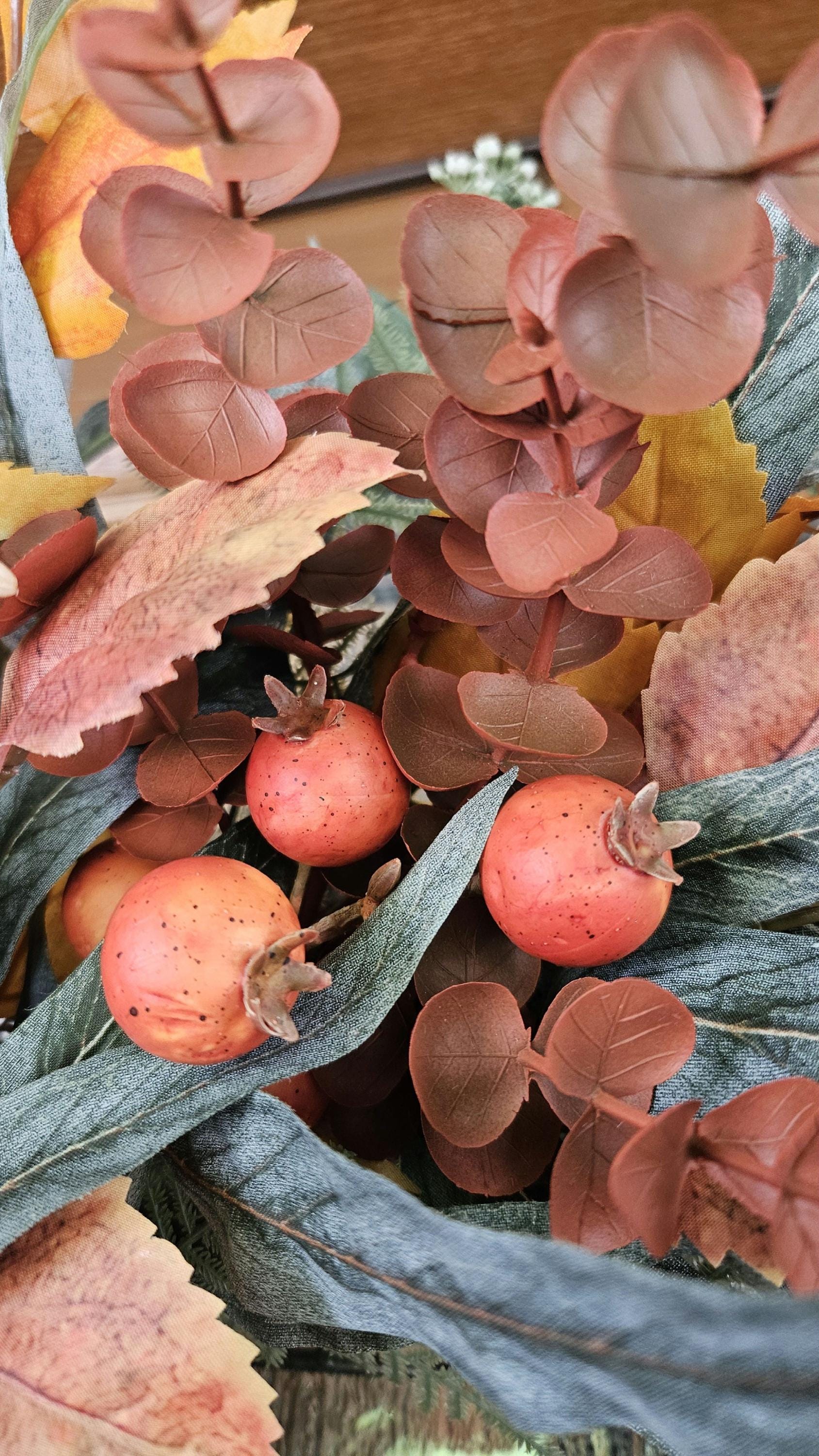 XL Fall Wreath for Front Door, Orange Fall Eucalyptus Wreath With Aspen ...