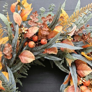 XL Fall Wreath for Front Door, Orange Fall Eucalyptus Wreath With Aspen ...