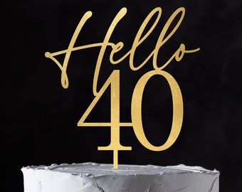 Hola 40 cumpleaños pastel topper, topper de pastel de edad personalizado para cumpleaños, topper pastel de cumpleaños 40, hola 30, hola 50, hola 60, hola 70