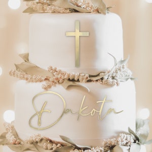 Custom Baptism Cake Charm Cross Cake Charm Personalized First Communion Cake Charm Christening and Confirmation Cake Charms Name Charm image 1