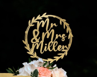 Mr et Mrs Cake Topper pour anniversaire de mariage, Cake Topper nom personnalisé personnalisé, Wedding Cake Topper, Bridal Shower Cake Toppers