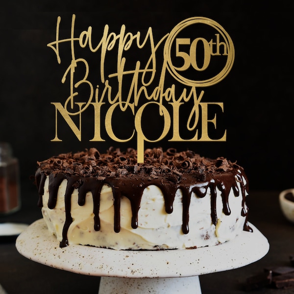 Happy Birthday Cake Topper, Custom cake topper for birthday with Name, 40th birthday cake topper, 50th anniversary cake topper, custom