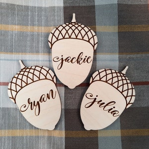 Thanksgiving Table Decor,  Thanksgiving Place Cards,  Acorn Place Cards,  Thanksgiving Decorations, Custom Wood Place Tag Names, Fall Decor