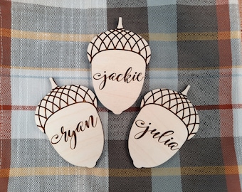 Thanksgiving Table Decor,  Thanksgiving Place Cards,  Acorn Place Cards,  Thanksgiving Decorations, Custom Wood Place Tag Names, Fall Decor