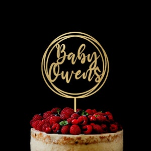 Baby Shower Cake Topper, Wood Name Cake Topper, Personalized Name Cake Topper, Custom Baby Name Cake Topper, Gold Cake Topper Bild 1
