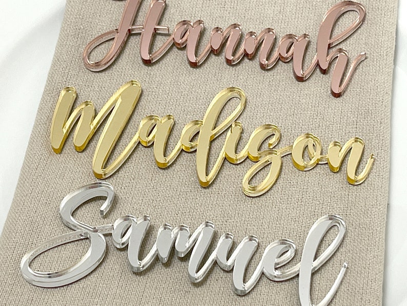 Mirror Acrylic Cake Charm, Wedding Place Cards, Wedding Name Cards, Wedding Favors, Wedding Table Decor, Name Tag, Gold Silver Rose Gold image 3