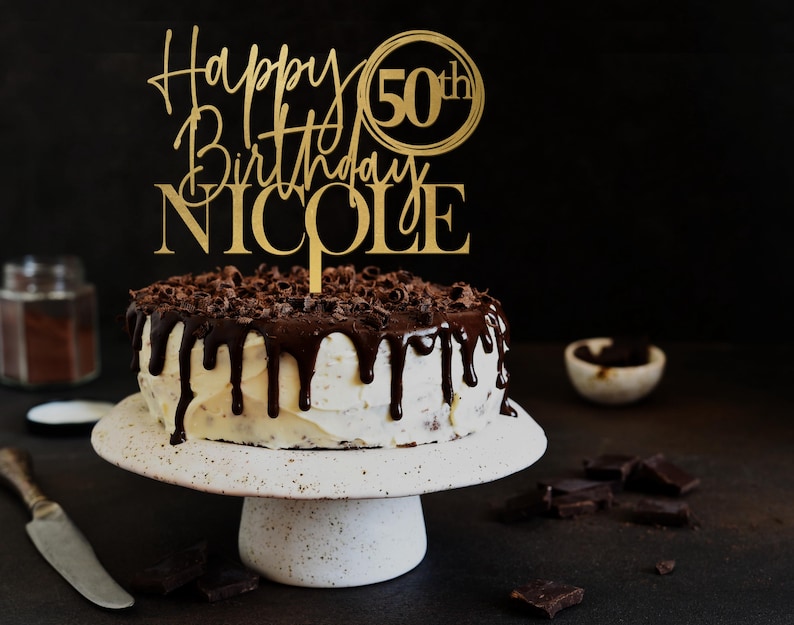 Happy Birthday Cake Topper, Custom cake topper for birthday with Name and Age, 50th Birthday Cake Topper, 40th Annivesary Cake Topper image 1