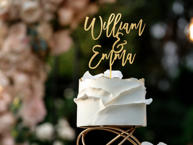 Wedding Cake Topper with Last Name, Gold Personalized Cake Topper, Custom Wedding Cake, Anniversary Cake Topper, Acrylic Cake Topper image 2