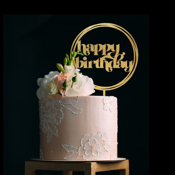 Happy Birthday Cake Topper-Gold Acrylic Happy Brazil