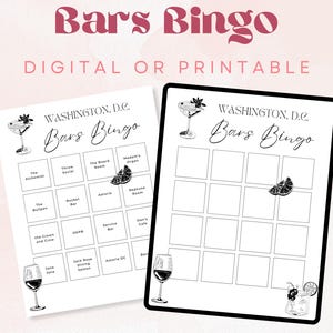 Bars-bingokaart | Bucketlist voor kroegentochten in de stad | Digitale canvassjabloon | 5 x 7 en 8,5 x 11 | Aanpasbare en afdrukbare pdf voor happy hour