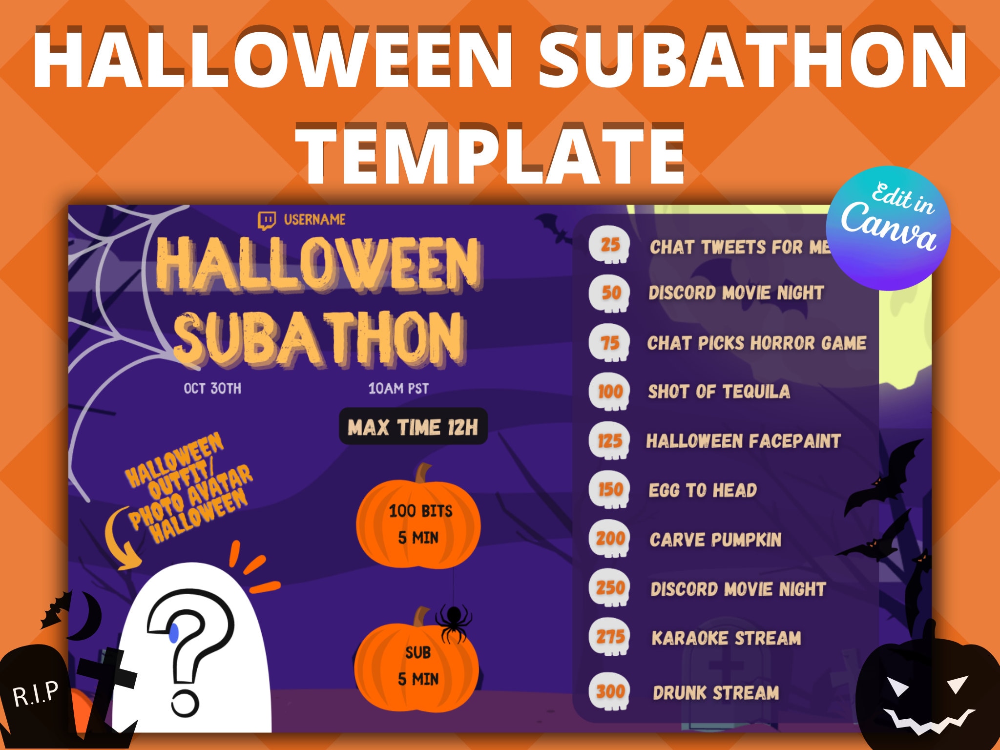 HALLOWEEN Twitch Youtube Subathon Template / Stream Goals / Etsy