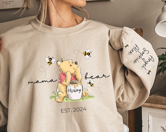 Custom Mama Bear Sweatshirt, Personalized Kid Name Sleeve, Mothers Day Shirt