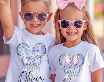 Custom Disney Mickey and Minnie Mouse Castle Shirt - Personalized Magic Kingdom Family Tee - Vintage Disneyland Kids Sweater