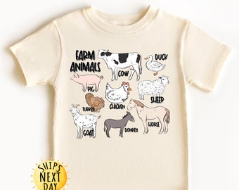 Farm Animals Kids Tee, Natural Toddler Shirt