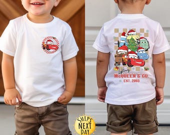 Christmas Cars McQueen Front and Back Toddler Shirt, Christmas Disney Cars Toddler Shirt, Kids Disney Shirt,Disney Lightening McQueen