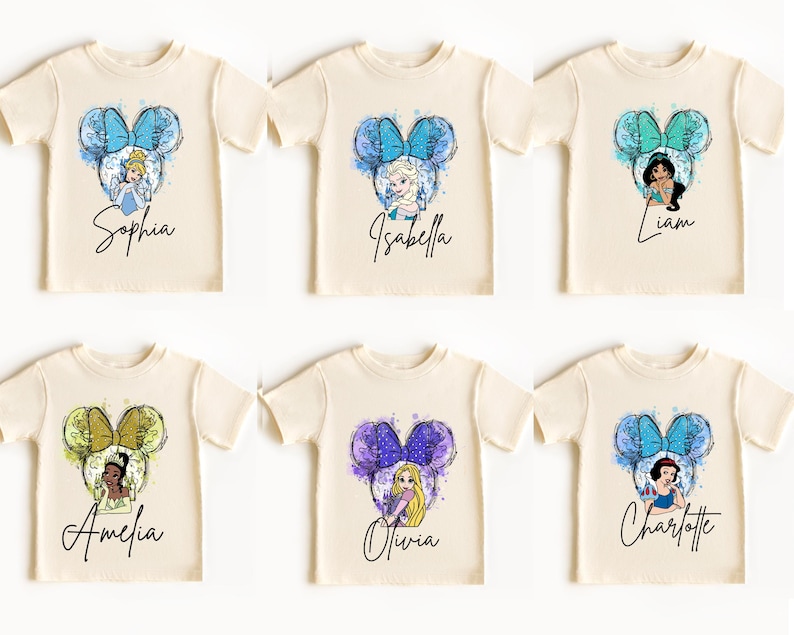 Custom Disney Princess Kids Shirt - Disneyland Matching Minnie Ears Elsa Trip Sweater - Disneywold Watercolor Princess Castle Tee