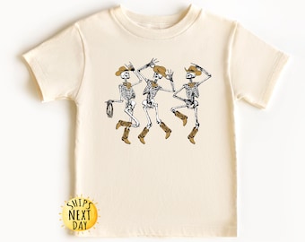 Western Cowboy Skeleton Dancing Toddler Shirt, Spooky Halloween Tee