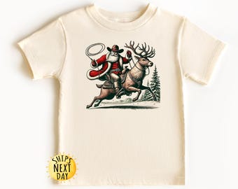 Cowboy Santa Rodeo Reindeer Christmas Toddler Shirt, Cowboy Kids Shirt, Reindeer Western Christmas Toddler or Youth Sweatshirt,Xmas Gift