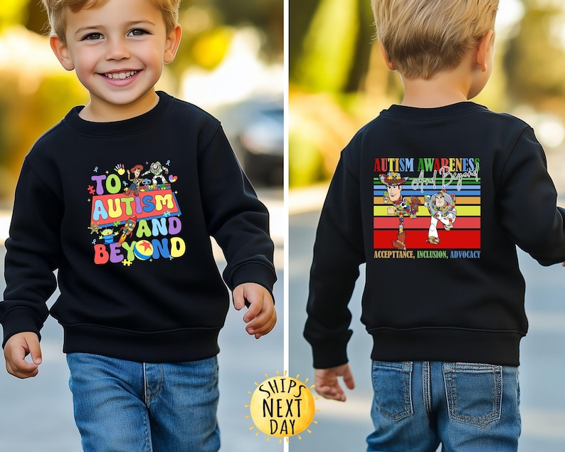 Toy Story Autism Awareness Shirt, To Autism And Beyond Sweater, Buzz & Woody Autism Tee, Inclusion Sweatshirt, It's Ok To Be Different Shirt