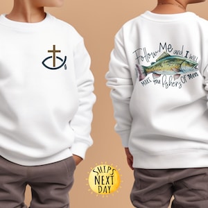 Camiseta infantil con estampado "Sígueme y te haré pescador de hombres", camiseta cristiana para niños, camiseta de Jesús, sudadera para niños pequeños o jóvenes