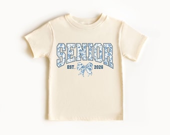Coquette Senior 2026 Sweatshirt, Senior 2026 Bow Sweatshirt, Blue Floral Toile Jouy Bow Senior Sweater, Bow Senior 2026 Tee, Senior Gifts