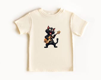 Funny Kids Cat Playing Guitar Shirt, Funny Kids Shirt, Cute Cat Kids Shirt, Retro Kids Shirt, Vintage Kids TShirt, Funny Animal Kids Shirt